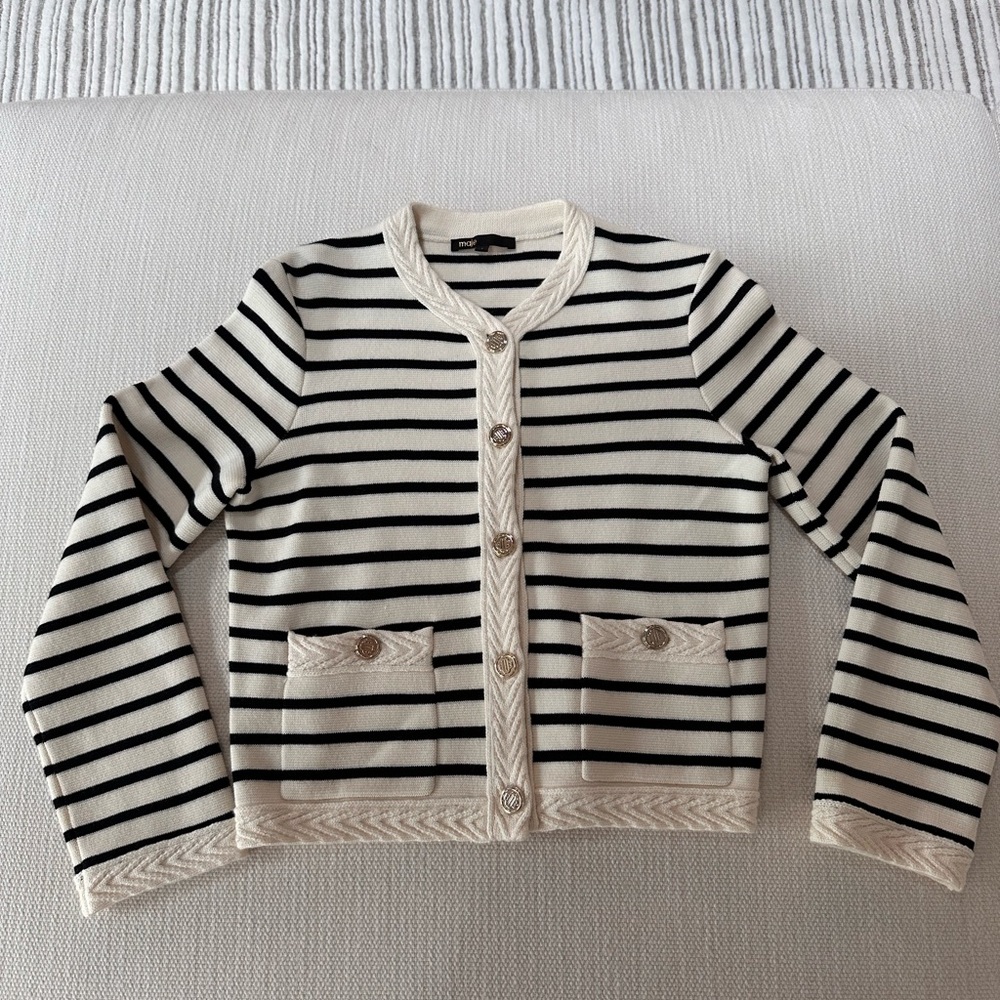 Striped Black and Cream Women's Sweater - Picture 2 of 5